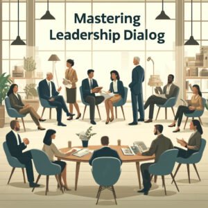 Diverse professionals engaged in a leadership dialogue around a roundtable in a modern office, symbolizing effective communication and collaboration.